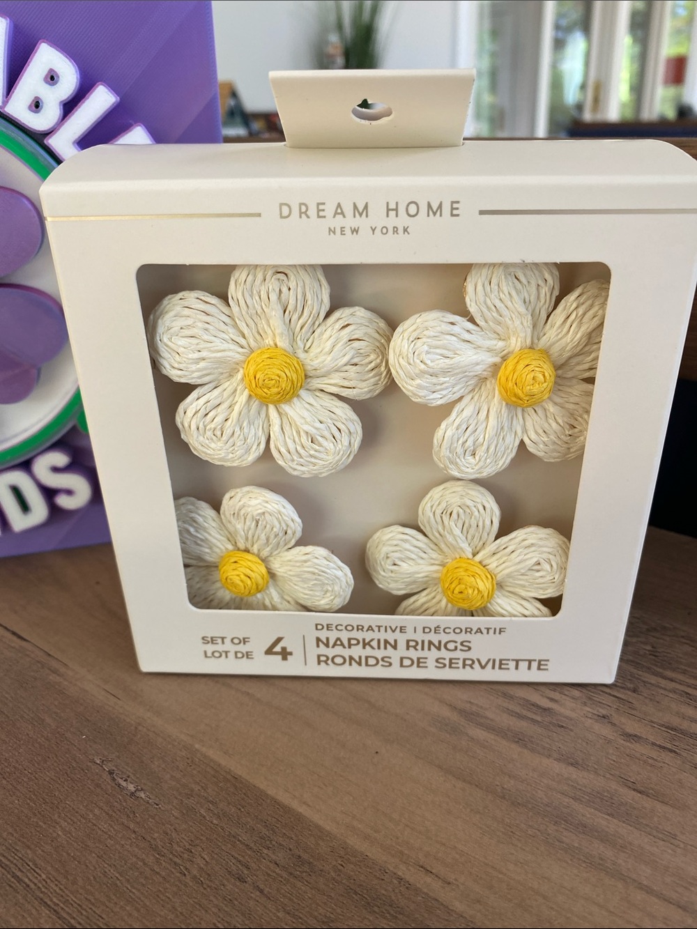 Dream Home Cream & Yellow Flower Napkin Rings - Set of 4